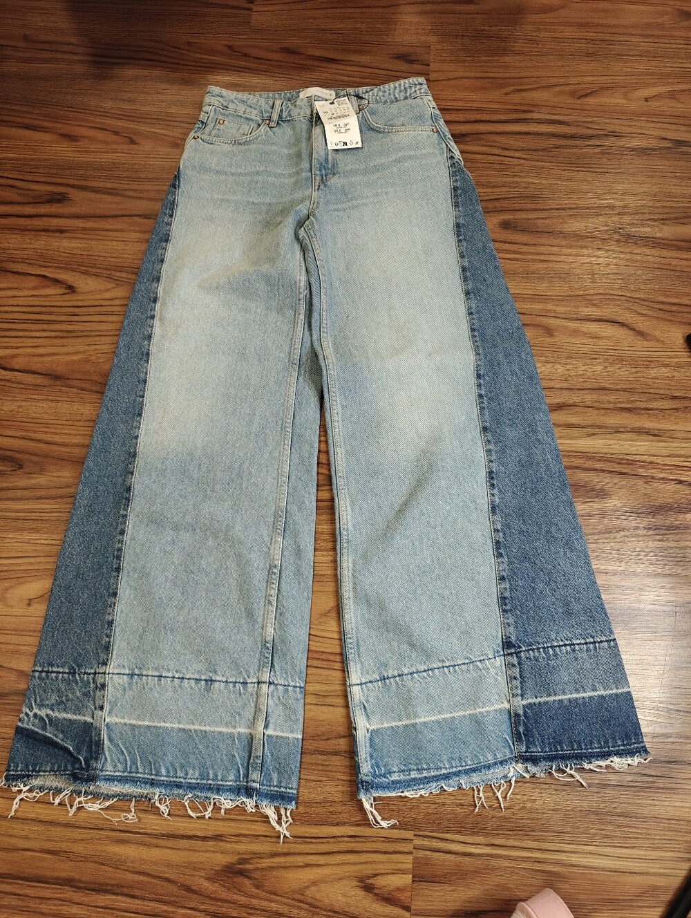 Zara Two-Tone Light & Medium Blue Wide-Leg Jeans